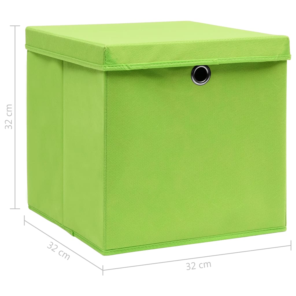 vidaXL Кутии за съхранение с капаци 4 бр зелени 32x32x32 см плат