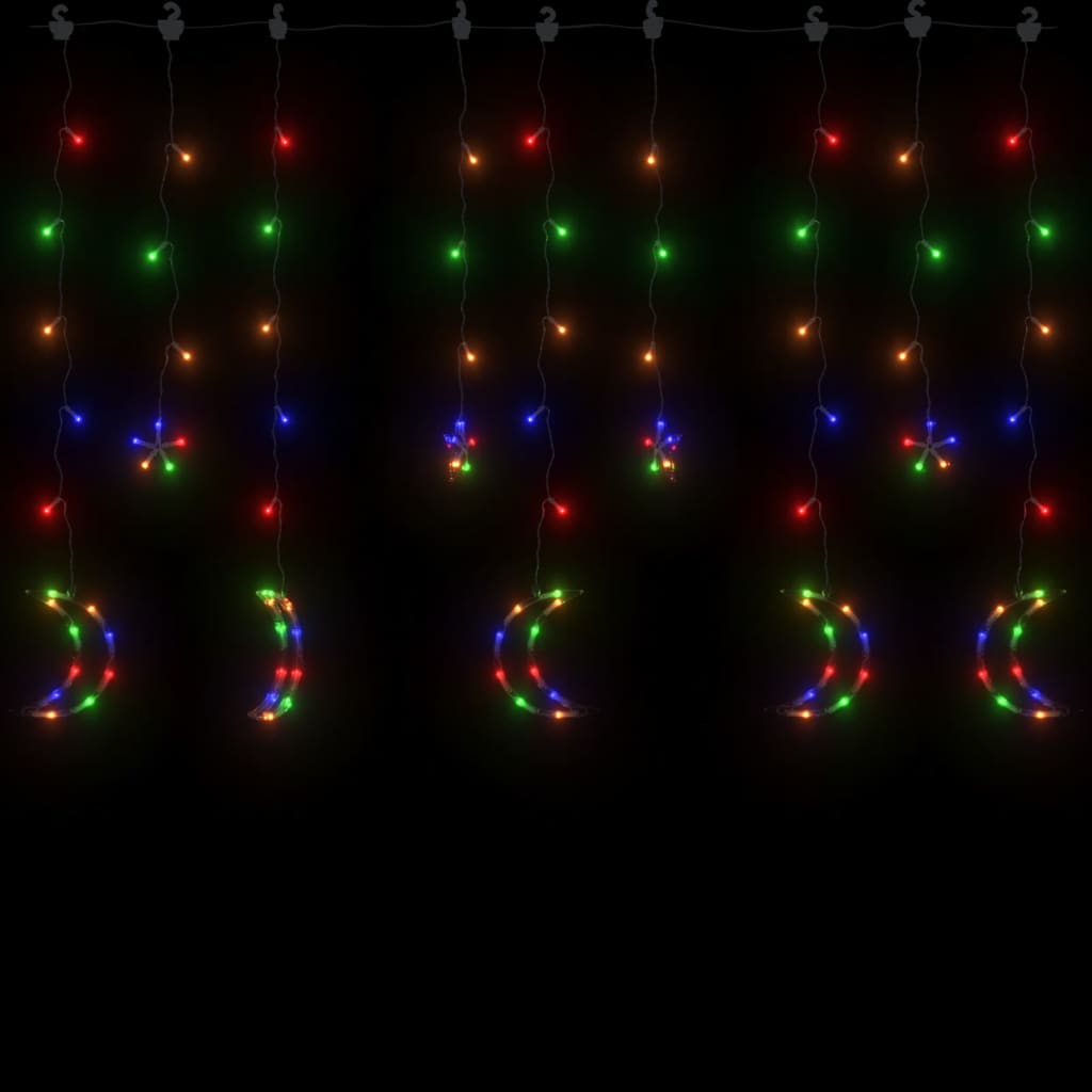 vidaXL Светеща завеса звезди и луни с дистанционно 345 LED цветни