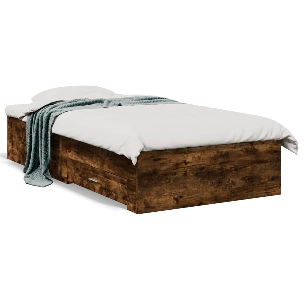 vidaXL Рамка за легло с чекмеджета, опушен дъб, 90x190 см