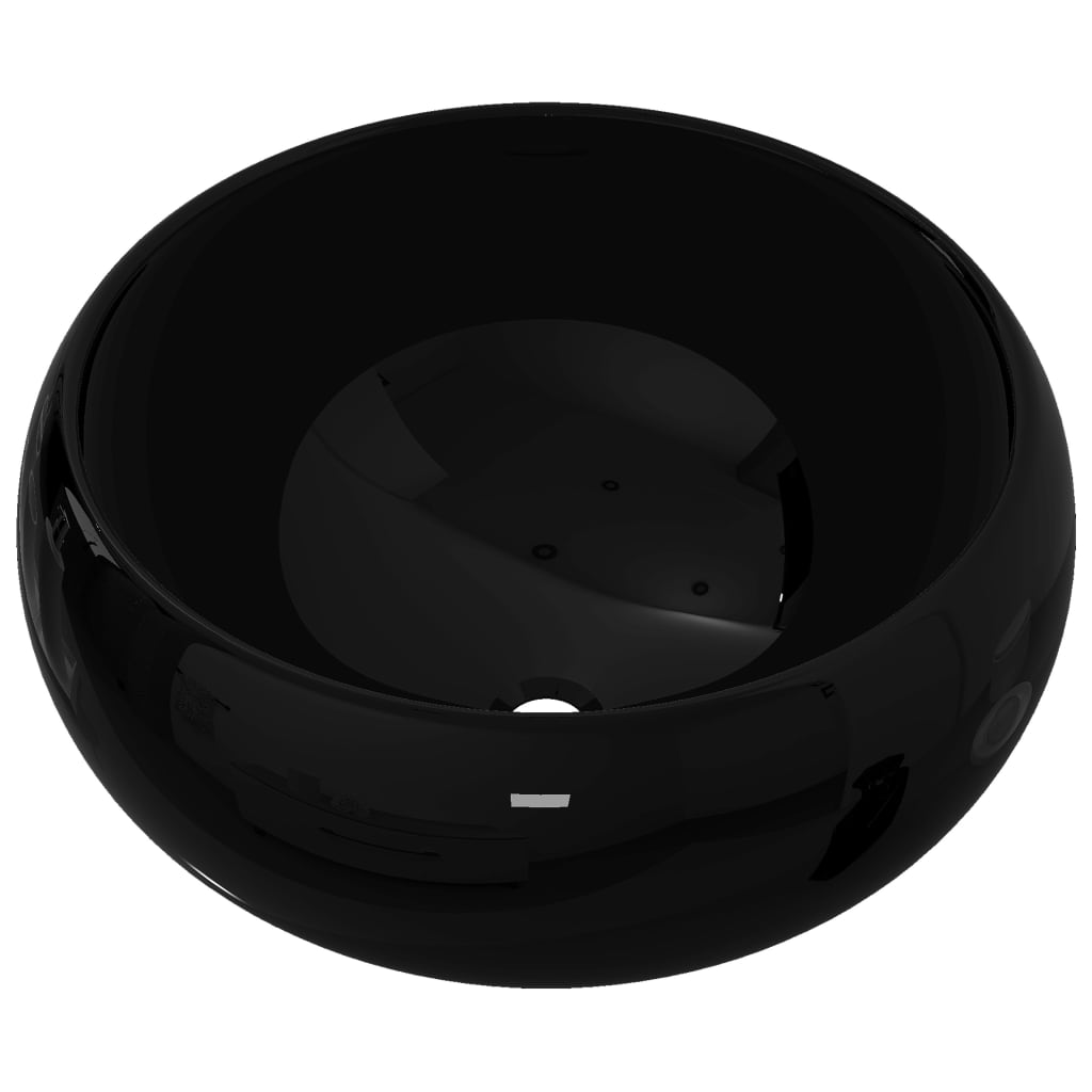 vidaXL Керамична мивка, кръгла, черна, 40x15 см
