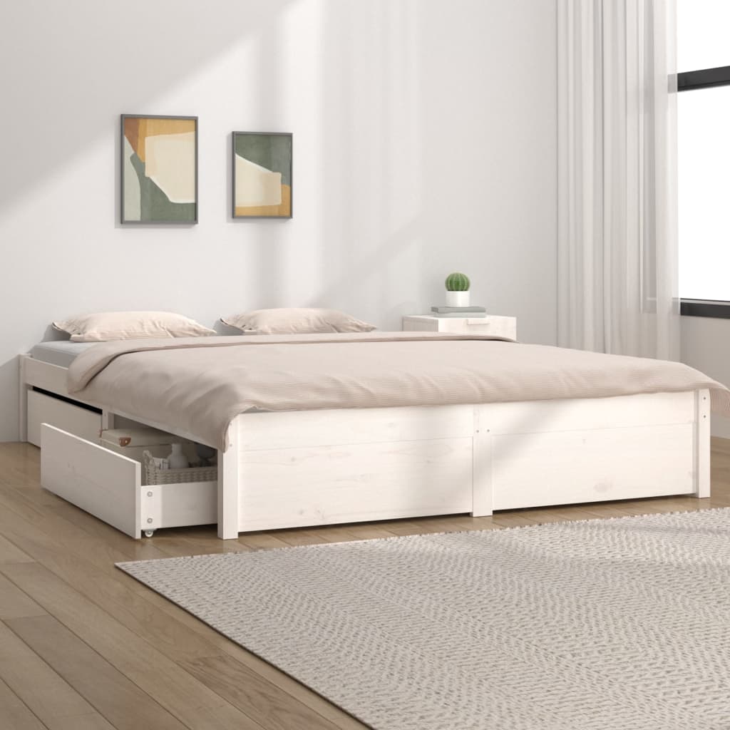 vidaXL Рамка за легло с чекмеджета, бяла, 120x200 см