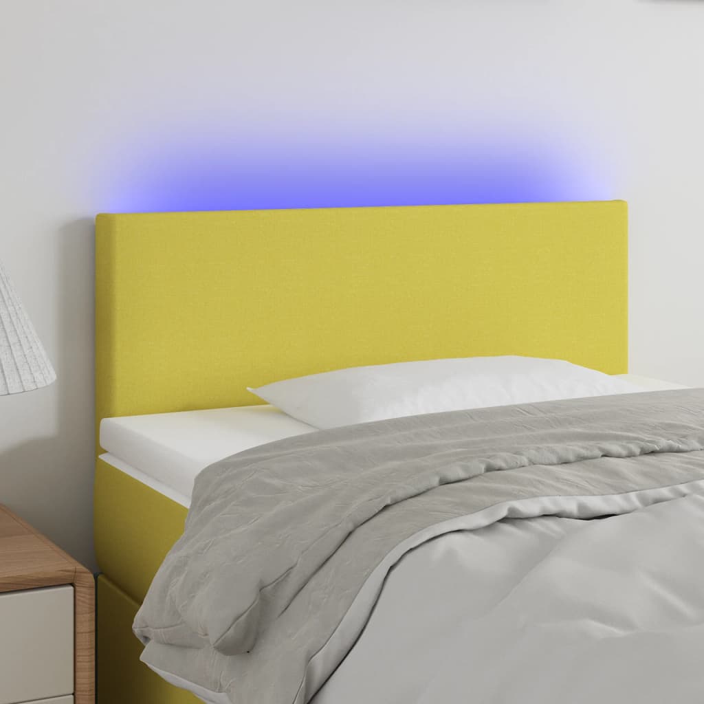 vidaXL LED горна табла за легло, зелена,90x5x78/88 см, плат