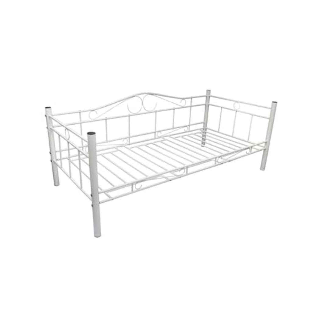 vidaXL Рамка за дневно легло, бяла, метал, 90x200 см