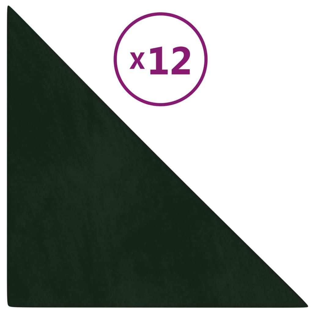 vidaXL Стенни панели, 12 бр, тъмнозелени, 30x30 см, кадифе, 0,54 м²