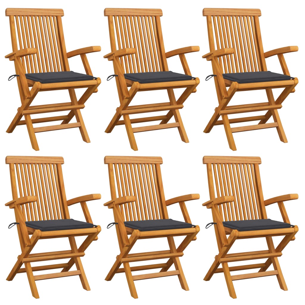 vidaXL Градински столове с възглавници антрацит 6 бр тик масив