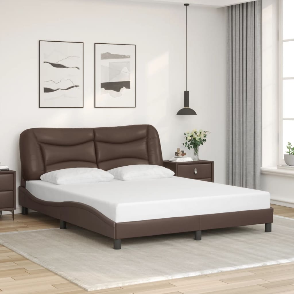 vidaXL Рамка за легло с табла, кафява, 160x200 см, изкуствена кожа