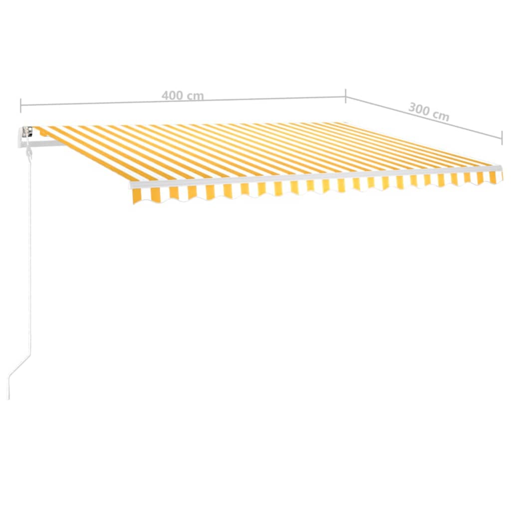 vidaXL Ръчно прибиращ се сенник с прътове, 4x3 м, жълто и бяло