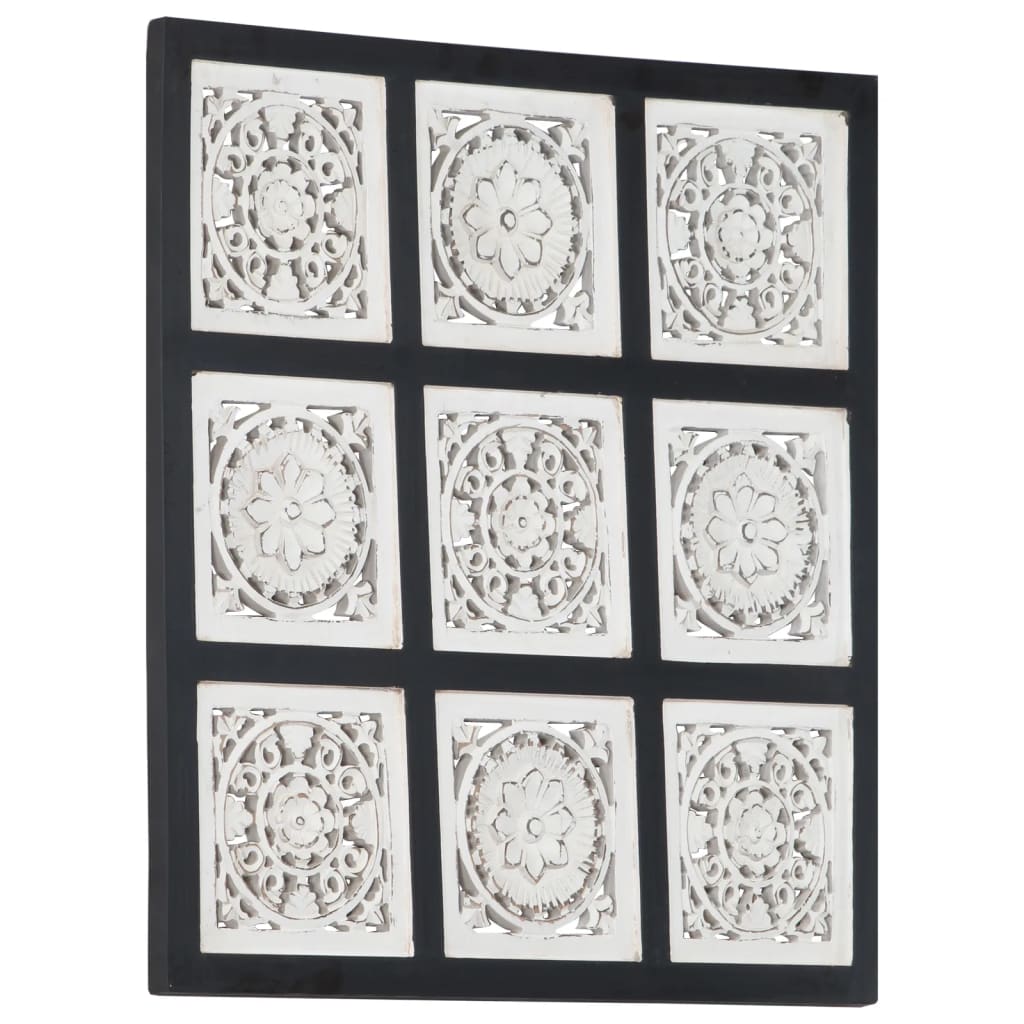 vidaXL Ръчно резбован стенен панел, МДФ, 60x60x1,5 см, черно и бяло
