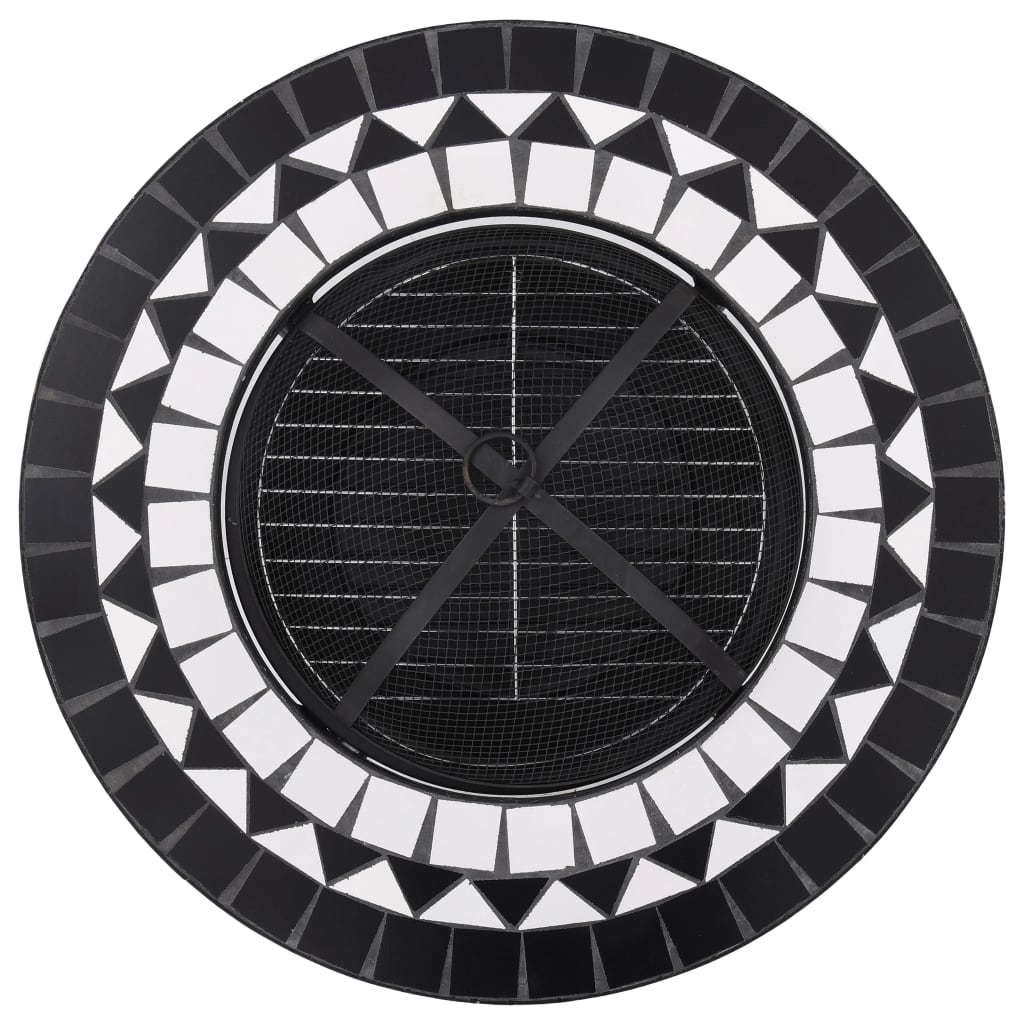 vidaXL Мозаечна маса с огнище, черно и бяло, 68 см, керамика