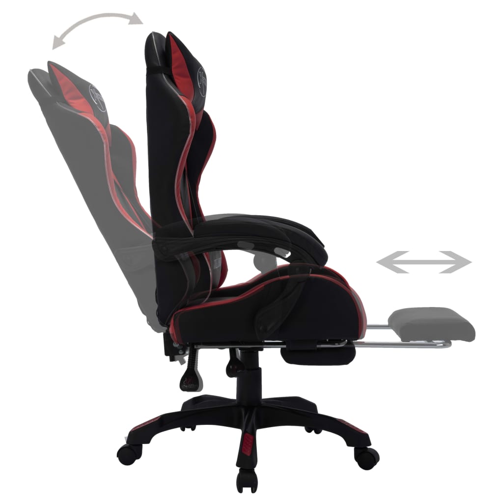 vidaXL Геймърски стол RGB LED виненочервено/черно изкуствена кожа
