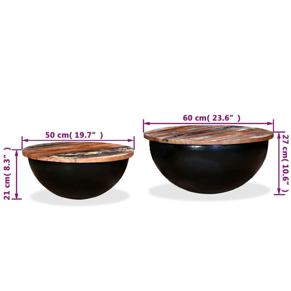 vidaXL Кафе маси, 2 части, регенерирано дърво, черни, куповидна форма
