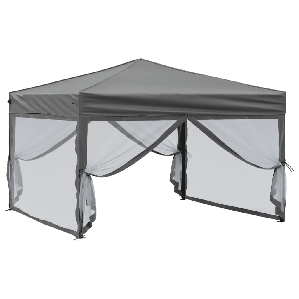 vidaXL Сгъваема парти палатка със странични стени, антрацит, 3x3 м