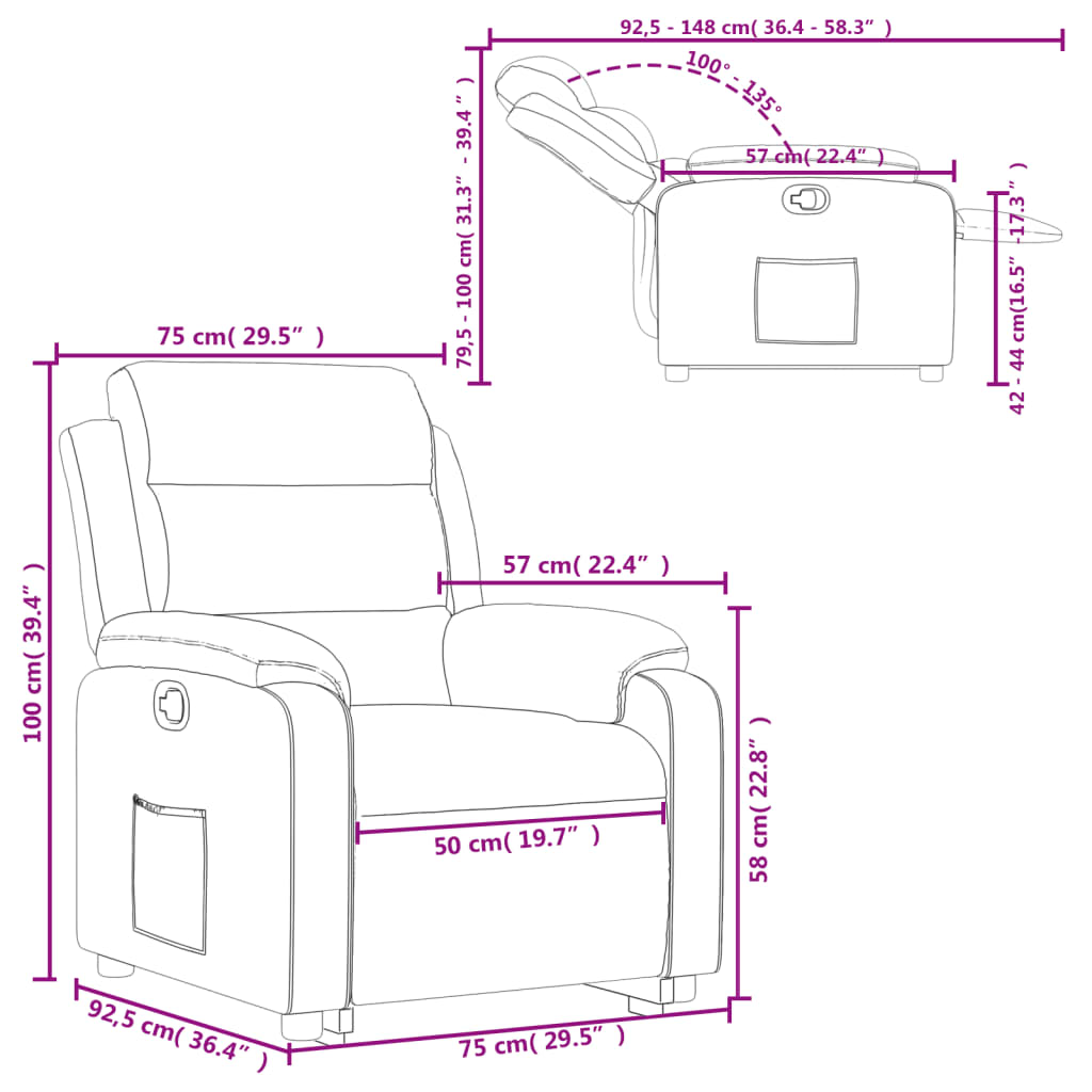 vidaXL Изправящ реклайнер стол, кафяв, текстил