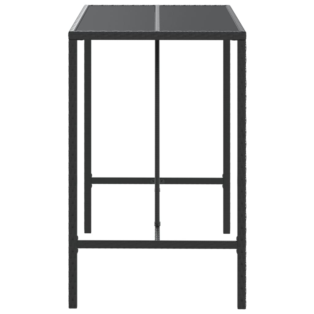 vidaXL Бар маса със стъклен плот, черна, 110x70x110 см, полиратан