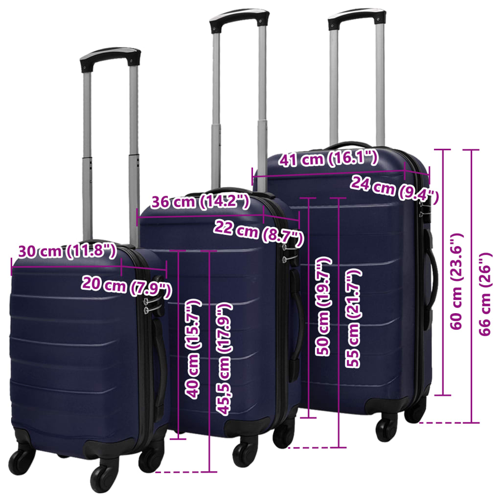 vidaXL Комплект твърди куфари от три части син 45,5/55/66 см