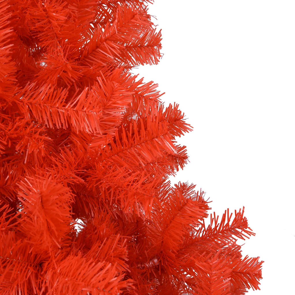 vidaXL Изкуствена осветена коледна елха с топки червена 180 см PVC