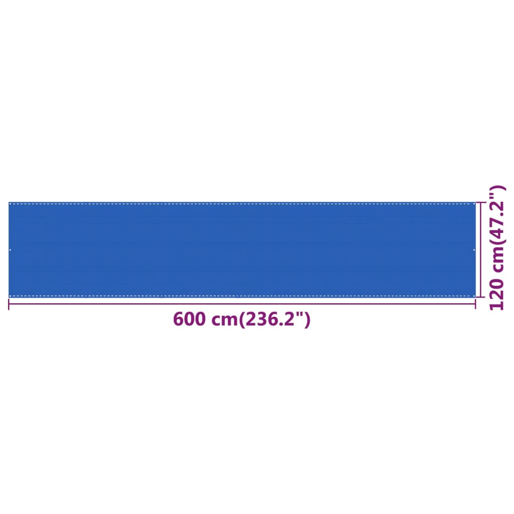 vidaXL Балконски параван, син, 120x600 см, HDPE