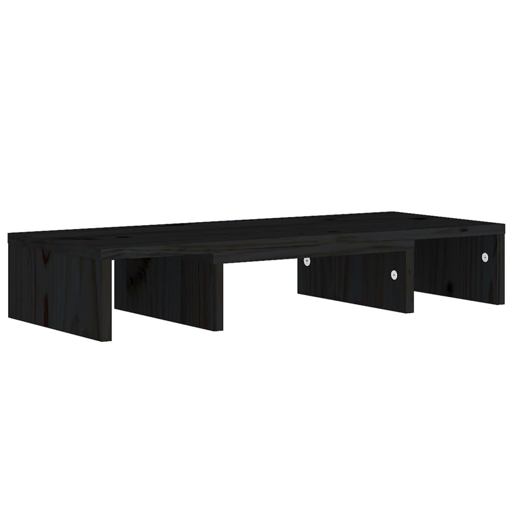 vidaXL Поставка за монитор, черна, 60x24x10,5 см, бор масив