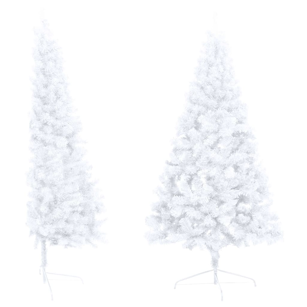 vidaXL Изкуствена светеща половин коледна елха с топки бяла 180 см