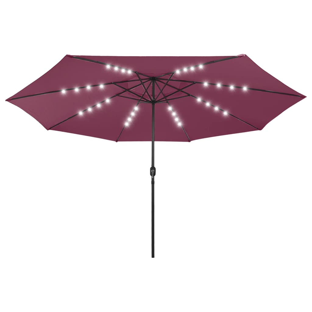 vidaXL Градински чадър с LED лампички и метален прът, 400 см, бордо