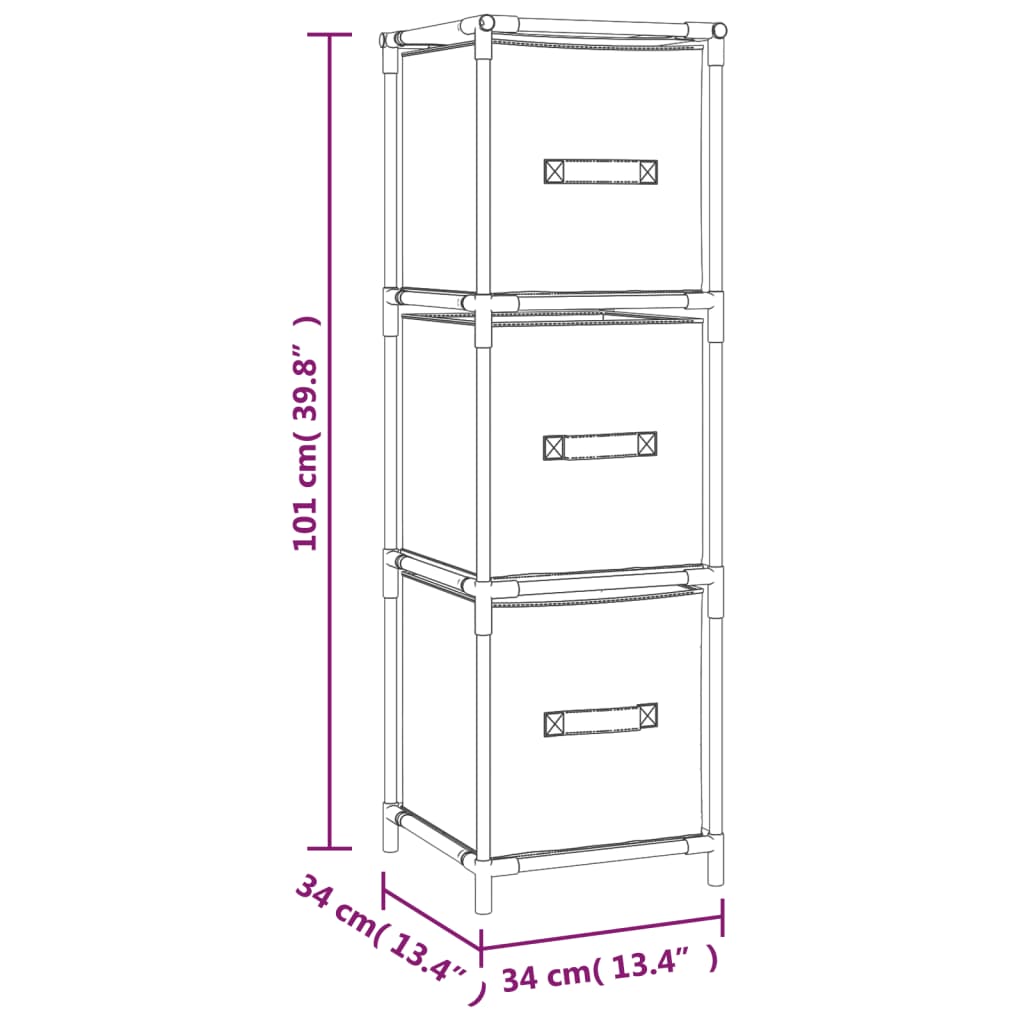 vidaXL Шкаф за съхранение 3 чекмеджета плат сив 34x34x101 см стомана