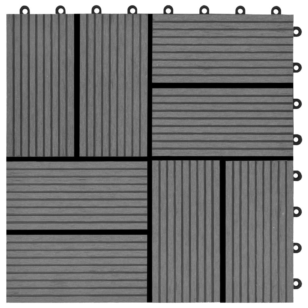 vidaXL 11 бр декинг плочки, WPC, 30x30 см, 1 кв.м., сиви