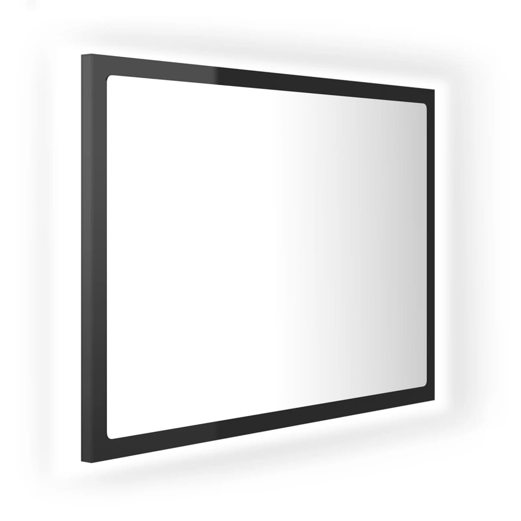 vidaXL LED огледало за баня, черен гланц, 60x8,5x37 см, акрил
