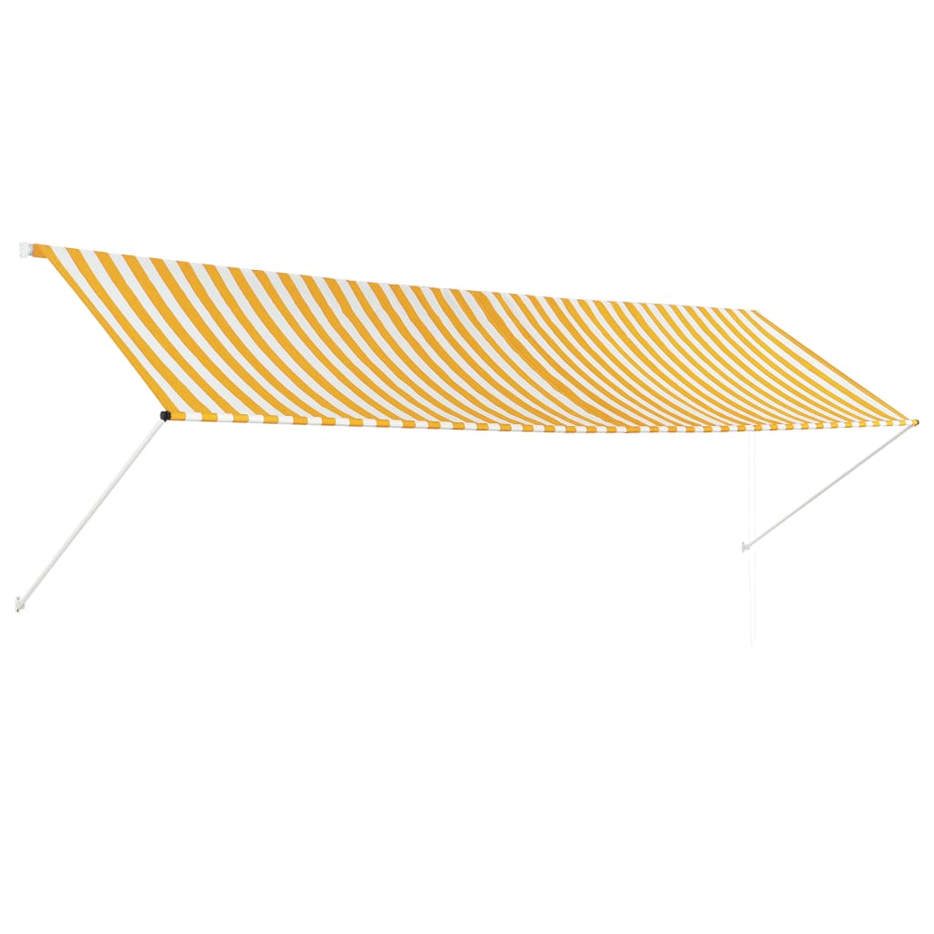vidaXL Сенник с падащо рамо, 400x150 см, жълто и бяло