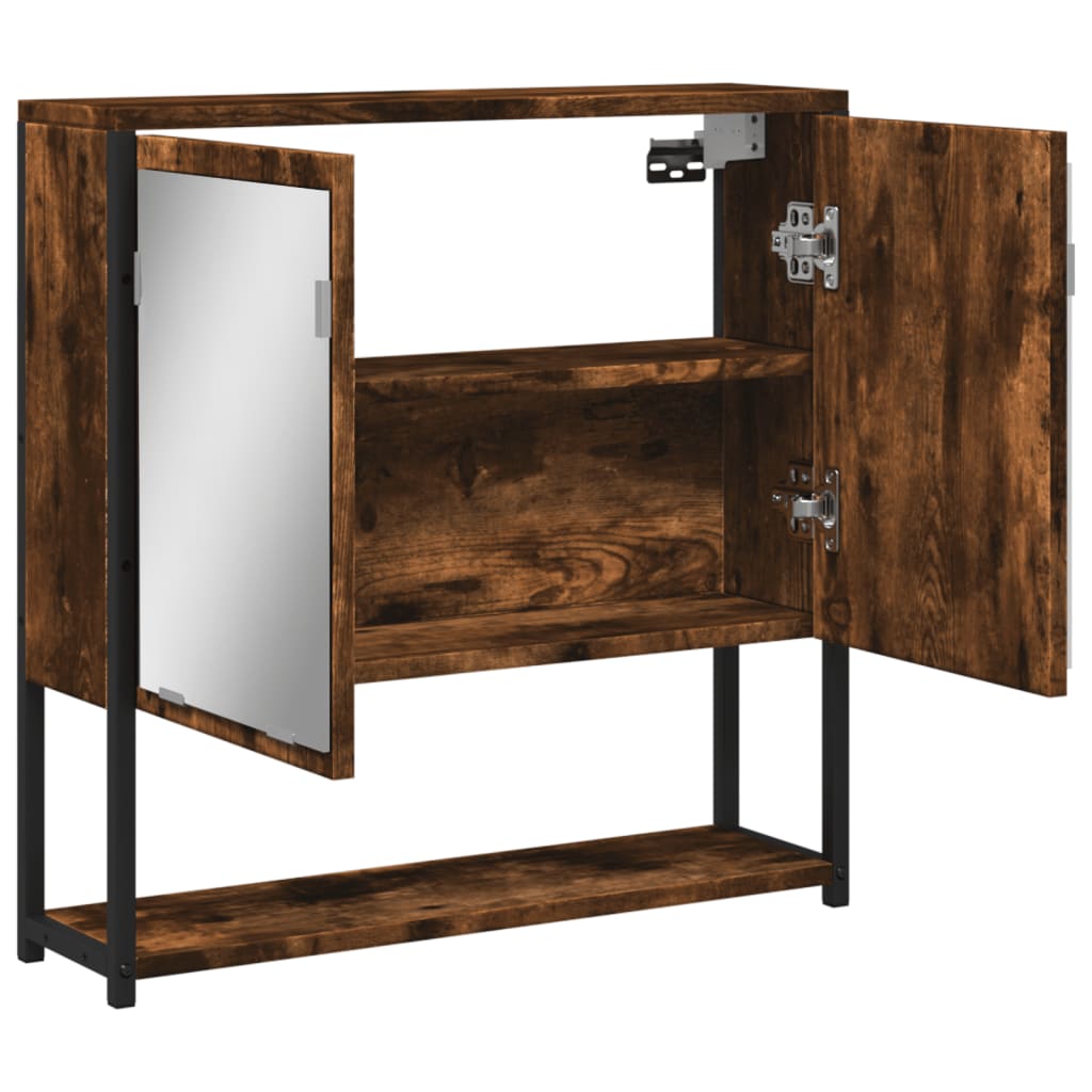 vidaXL Огледален шкаф за баня опушен дъб 60x16x60 см инженерно дърво