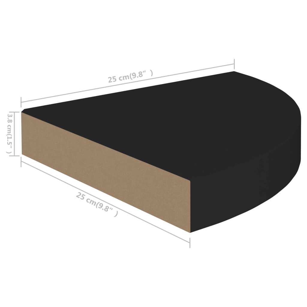 vidaXL Окачен ъглов рафт, черен гланц, 25x25x3,8 см, МДФ