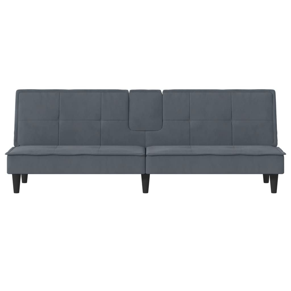 vidaXL Разтегателен диван с поставки за чаши, тъмносив, кадифе