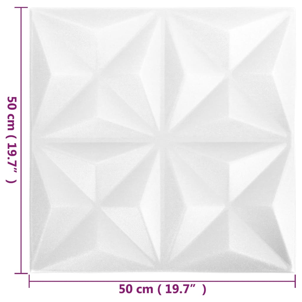 vidaXL 3D стенни панели, 48 бр, 50x50 см, оригами бяло, 12 м²