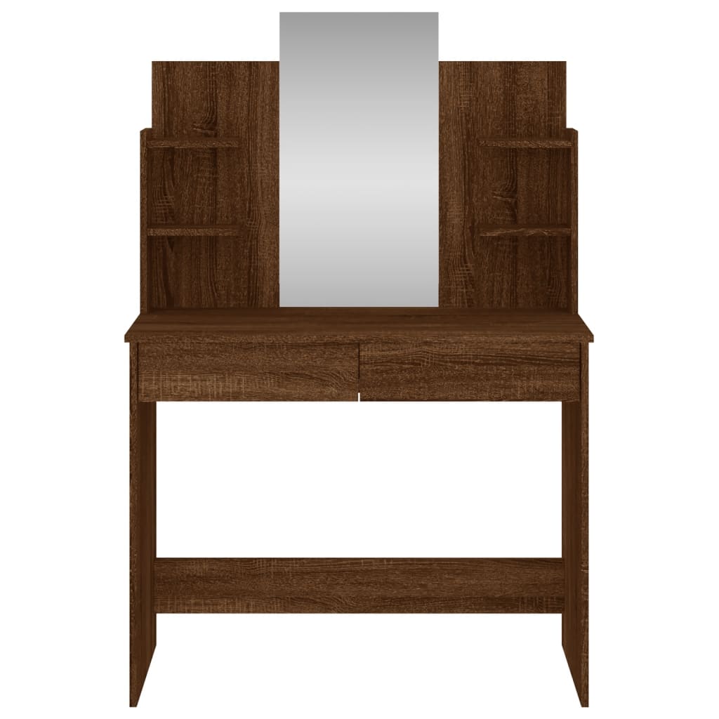 vidaXL Тоалетка с огледало, кафяв дъб, 96x39x142 см
