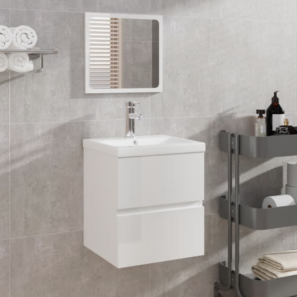 vidaXL Шкаф за баня с огледало, бял гланц, инженерно дърво