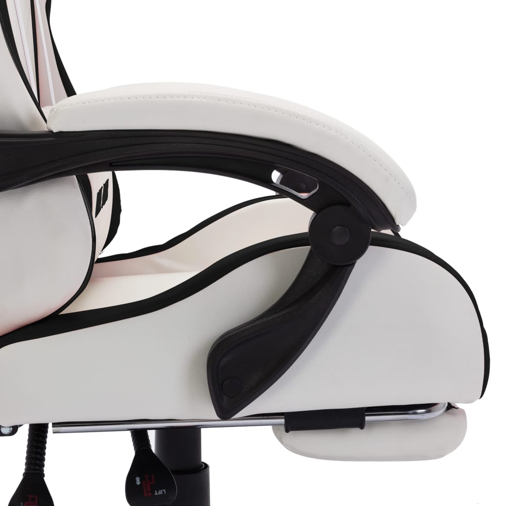 vidaXL Геймърски стол RGB LED осветление черно/бяло изкуствена кожа