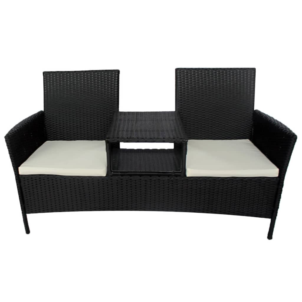 vidaXL Градинска мека мебел с маса за чай, черен полиратан