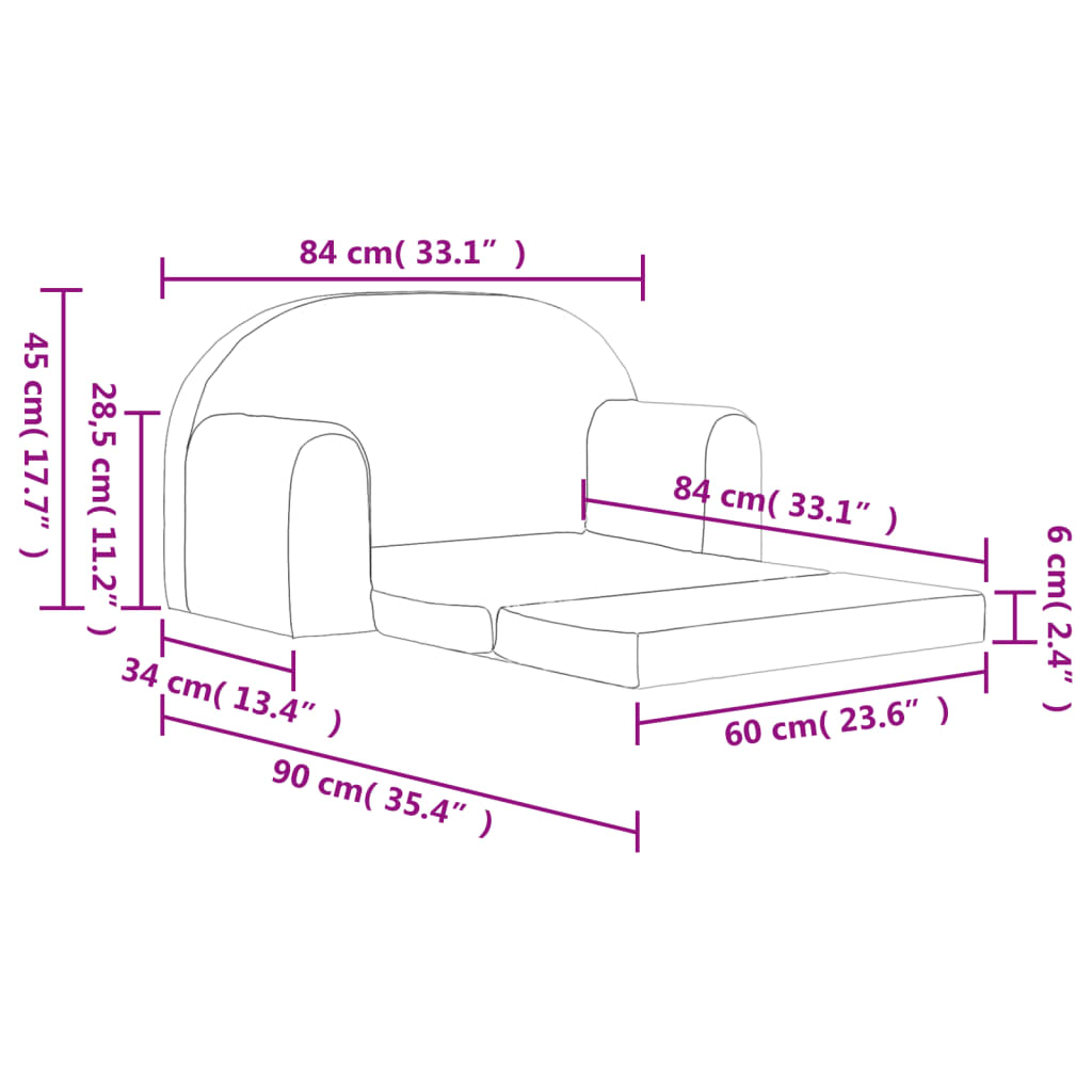 vidaXL Детско диванче-легло, 2-местно, светлосиво, мек плюш