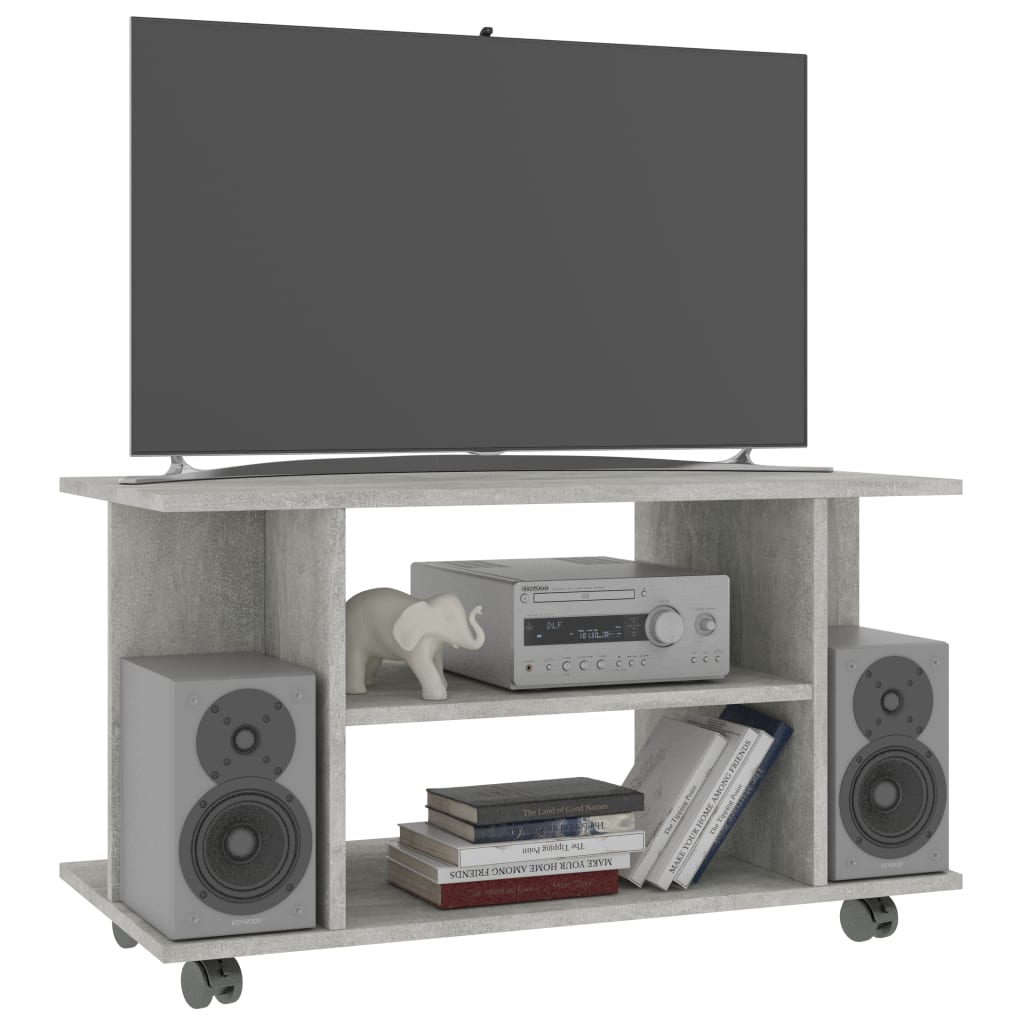 vidaXL ТВ шкаф с колелца, бетонно сиво, 80x40x45 см, инженерно дърво