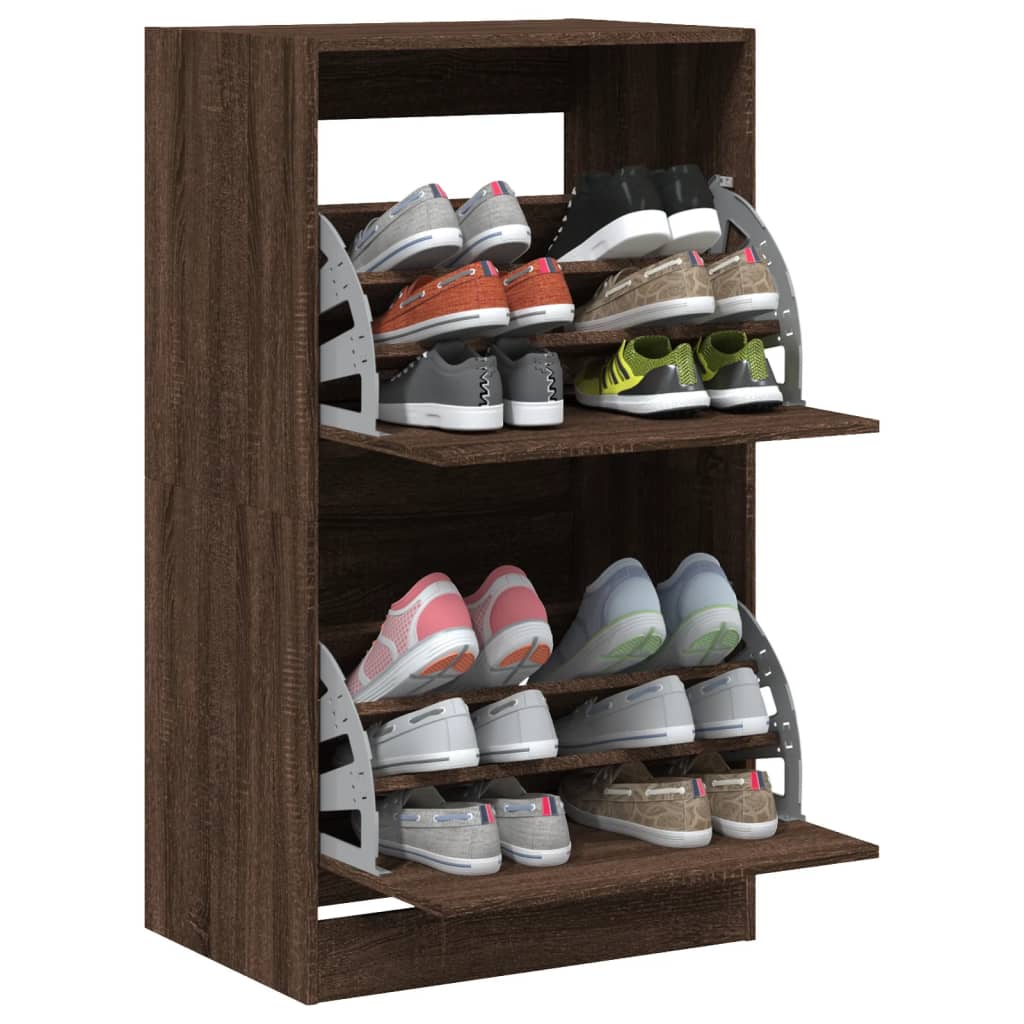 vidaXL Шкаф за обувки с 2 флип чекмеджета кафяв дъб 60x42x108 см