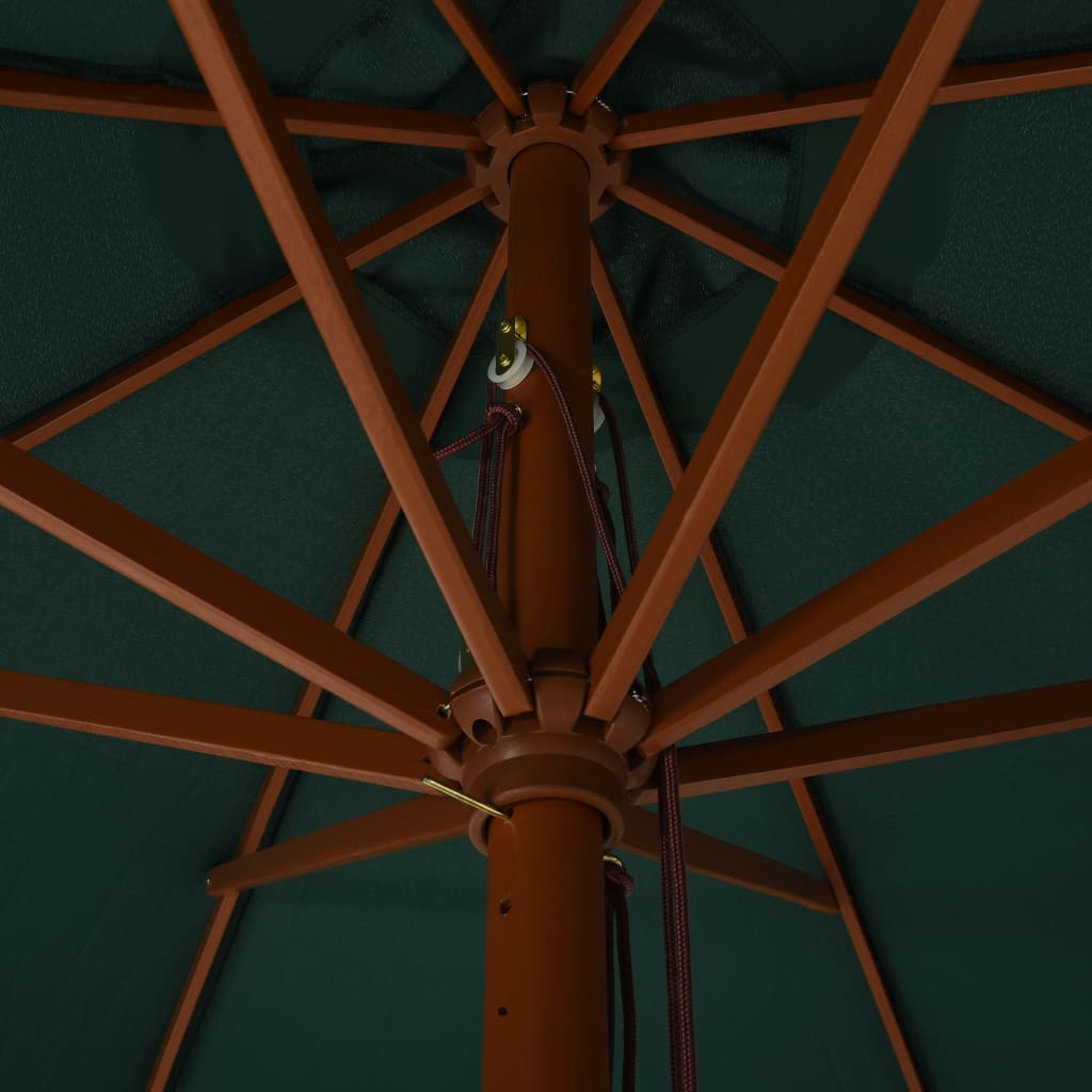 vidaXL Градински чадър с дървен прът, 330 см, зелен