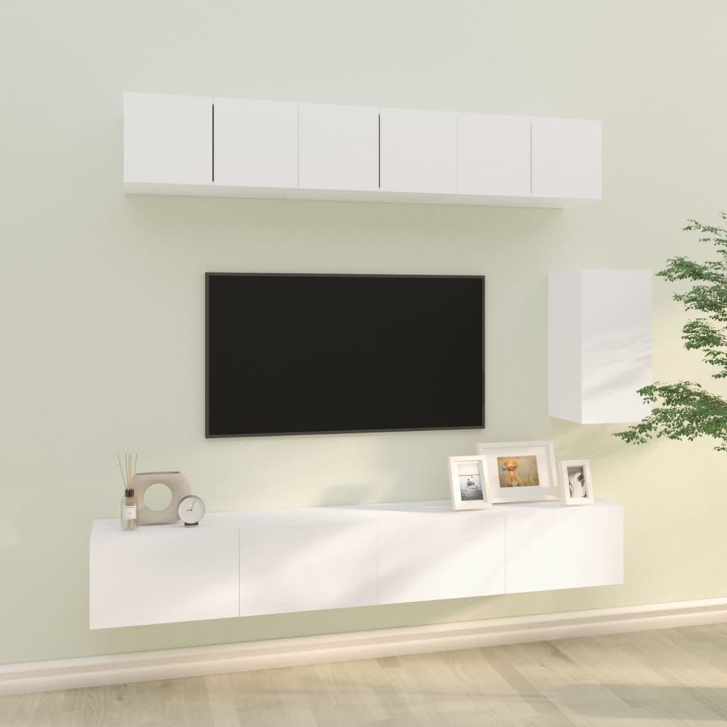 vidaXL Комплект ТВ шкафове от 6 части, бял, инженерно дърво