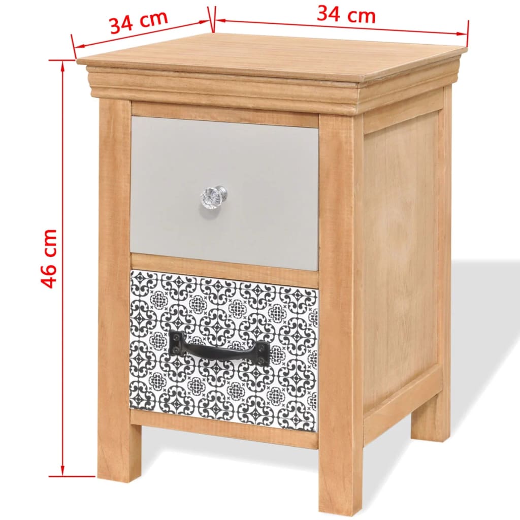 vidaXL Нощни шкафчета с чекмеджета, 2бр, 34x34x46см, масивна дървесина