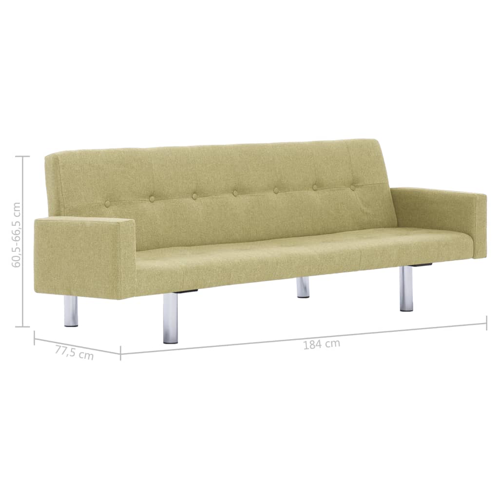 vidaXL Разтегателен диван с подлакътници, зелен, полиестер