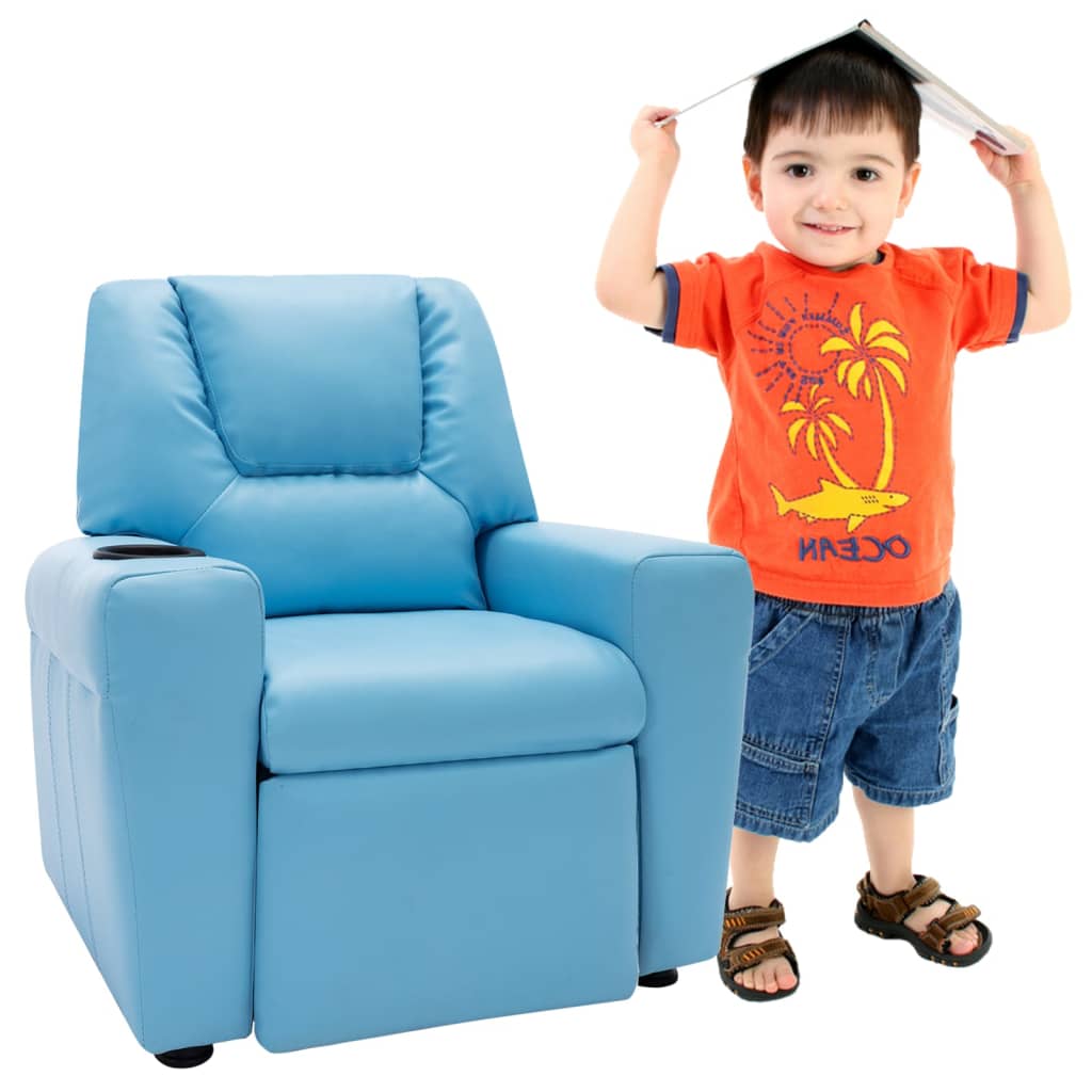 vidaXL Детско наклоняемо кресло, изкуствена кожа, синьо