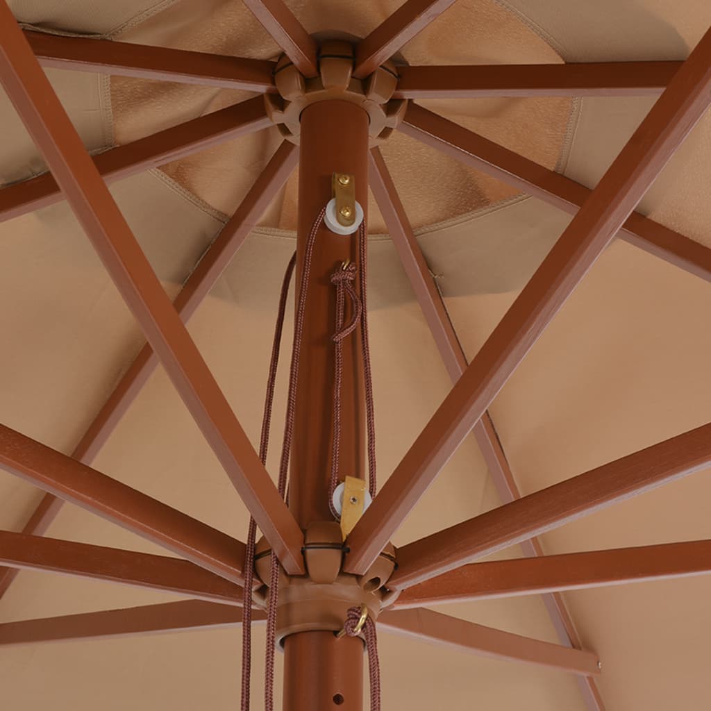 vidaXL Градински чадър с дървен прът, 350 см, таупе