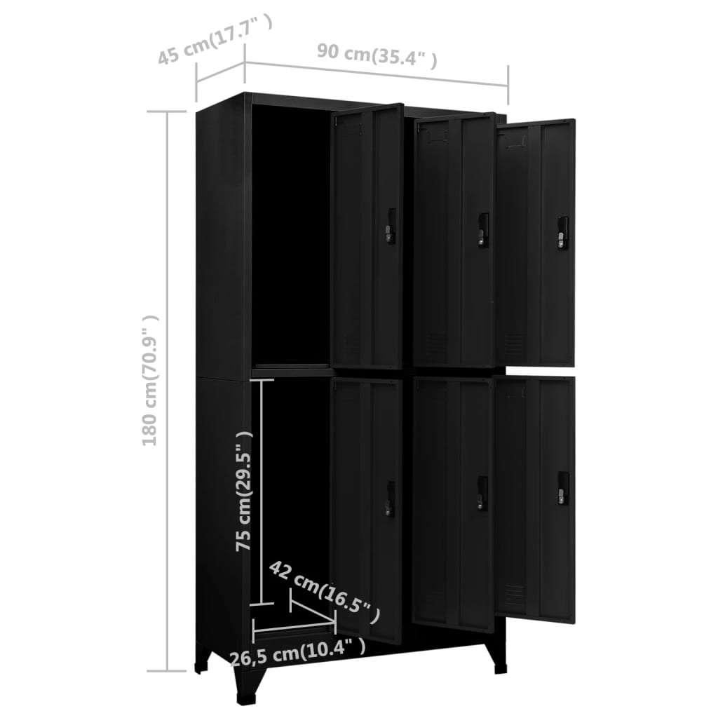 vidaXL Заключващ се шкаф, черен, 90x45x180 см, стомана
