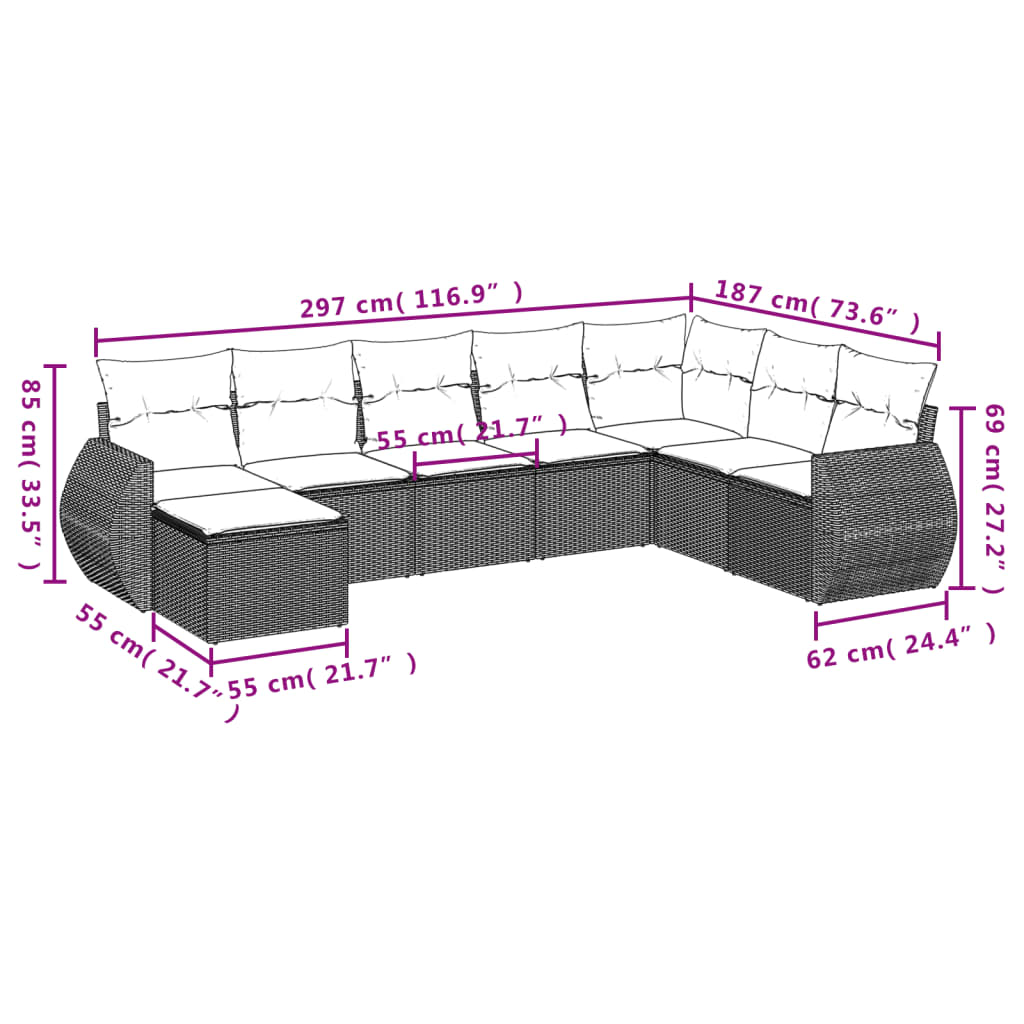 vidaXL Градински комплект диван с възглавници 9 части бежов полиратан