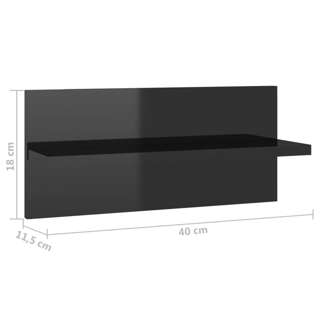 vidaXL Стенни рафтове, 2 бр, черен гланц, 40x11,5x18 см