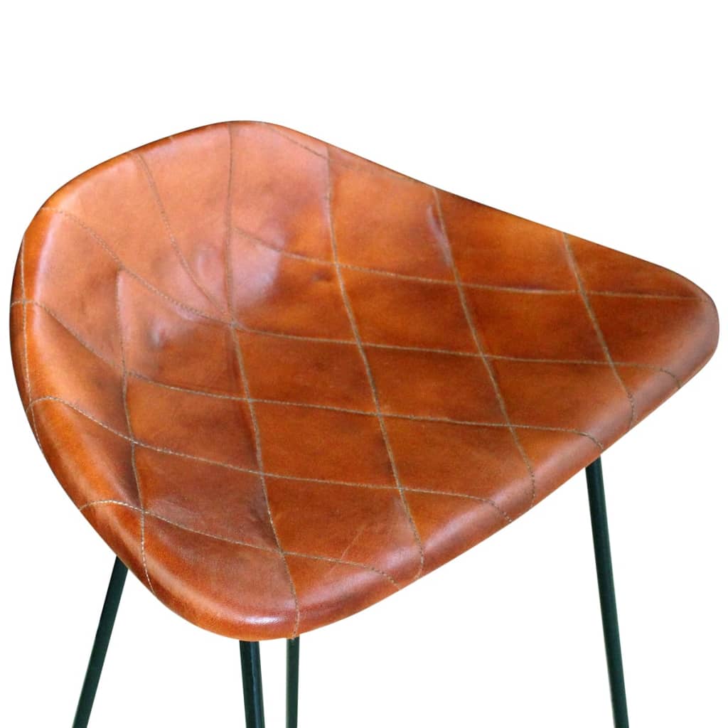 vidaXL Бар столове, 2 бр, черно и кафяво, естествена кожа