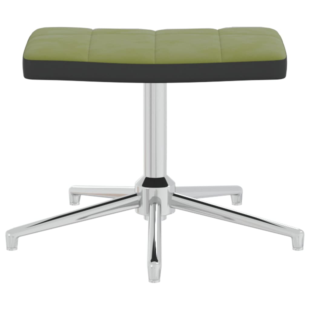 vidaXL Релаксиращ стол с табуретка, светлозелен, кадифе и PVC